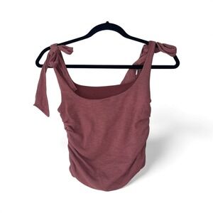 Free People Ruched Tie Strap Tank Top Rose‎ Pink Ribbed Knit Women's Small